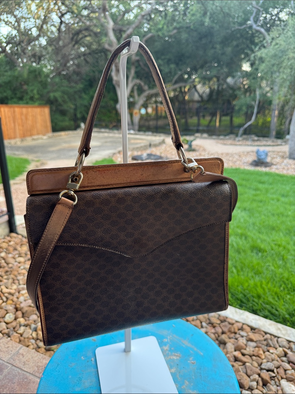 Celine Dark Brown Macadam Top-Handle Shoulder Bag VINTAGE - Picture 2 of 13